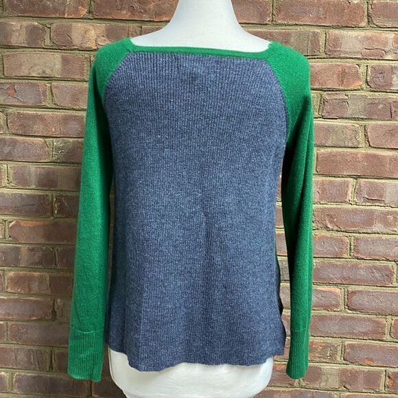 TAHARI Green & Grey Merino Wool Long Sleeve Crewneck Sweater - Picture 3 of 5